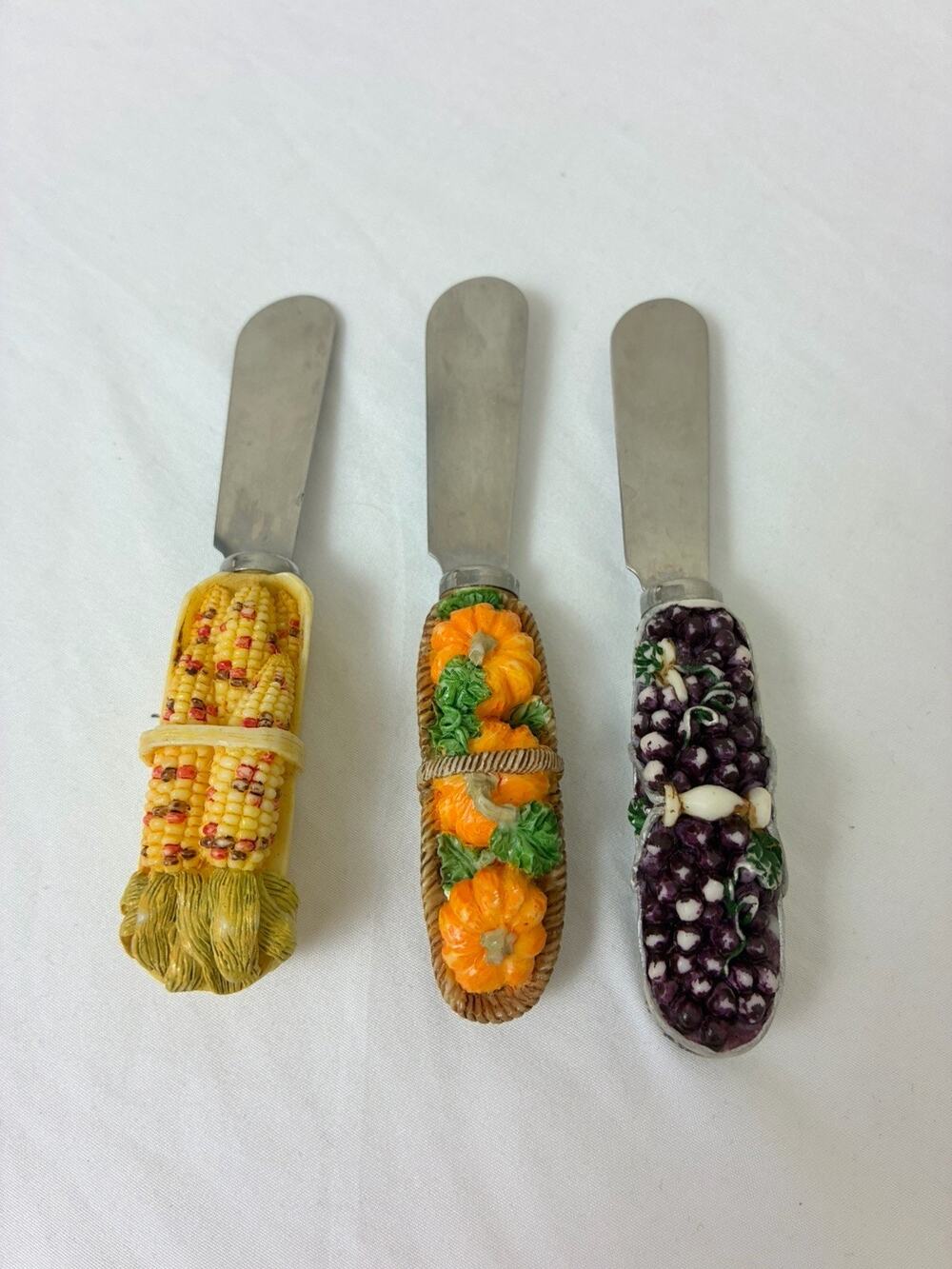 Vintage Boston Warehouse Cheese Spreader Lot Of 3 Pumpkin Corn Cob Grapes